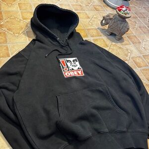 OBEY Worldwide Giant Face Icon Black Pullover Hoodie - Size L